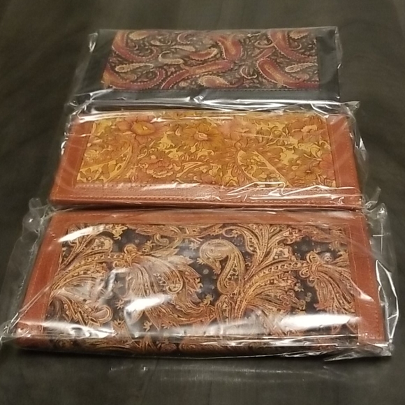 SOLD - NWOT Paisley Silk and Leather Wallets - Picture 1 of 3